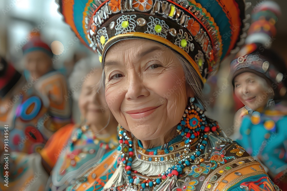 A group of elderly people at a festival of traditional national costumes. Age is just a number as these spirited seniors celebrate their rich heritage with joy.