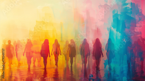 abstract watercolor background with  human silhouettes