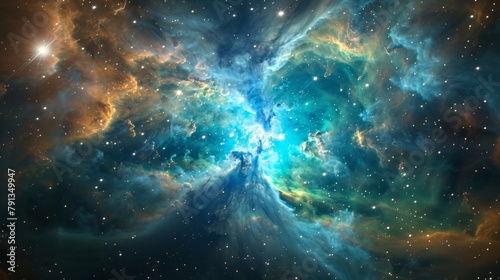 Intense bursts of blue and green gases come together in a dazzling display creating a mesmerizing closeup of a celestial beauty that seems almost otherworldly. .