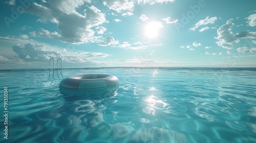 A white inflatable ring floats on the surface of a pool