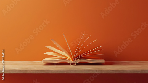 3D render clay style of an open book on a wooden desk photo