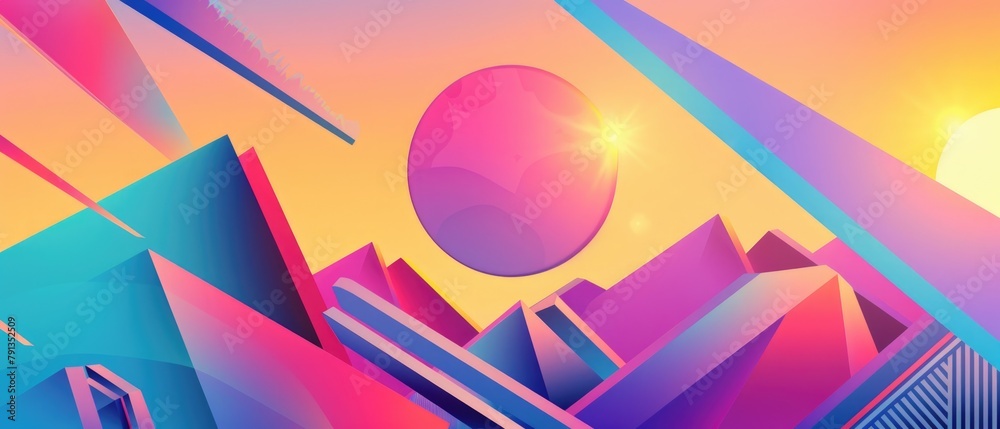 Retro illustration featuring a vibrant gradient of pastel colors, shaped into a dynamic geometric pattern, perfect for modern yet nostalgic artistic projects Retro illustration featuring a vibrant gradient of pastel colors, shaped into a dynamic geometric pattern, perfect for modern yet nostalgic artistic projects