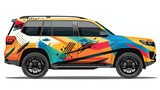 Suv car wrapping decal design Hand drawn style vector