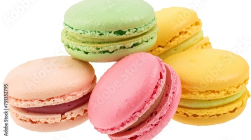 macaron biscuits in various colors, isolated white background