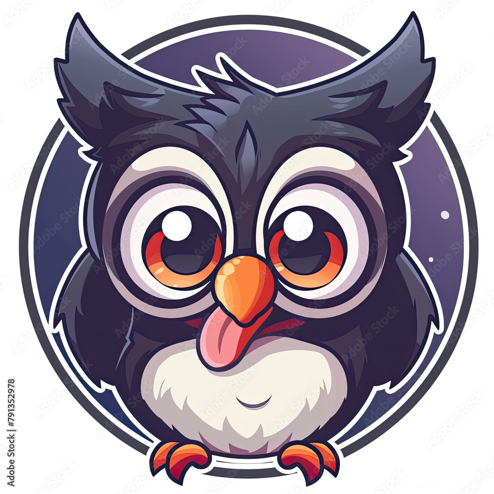 circular logo of a cartoon Owl with his tongue sticking out circular logo of a cartoon Owl with his tongue sticking out