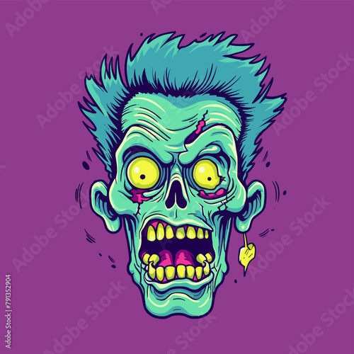 Psychedelic zombie skull design tshirt design vector