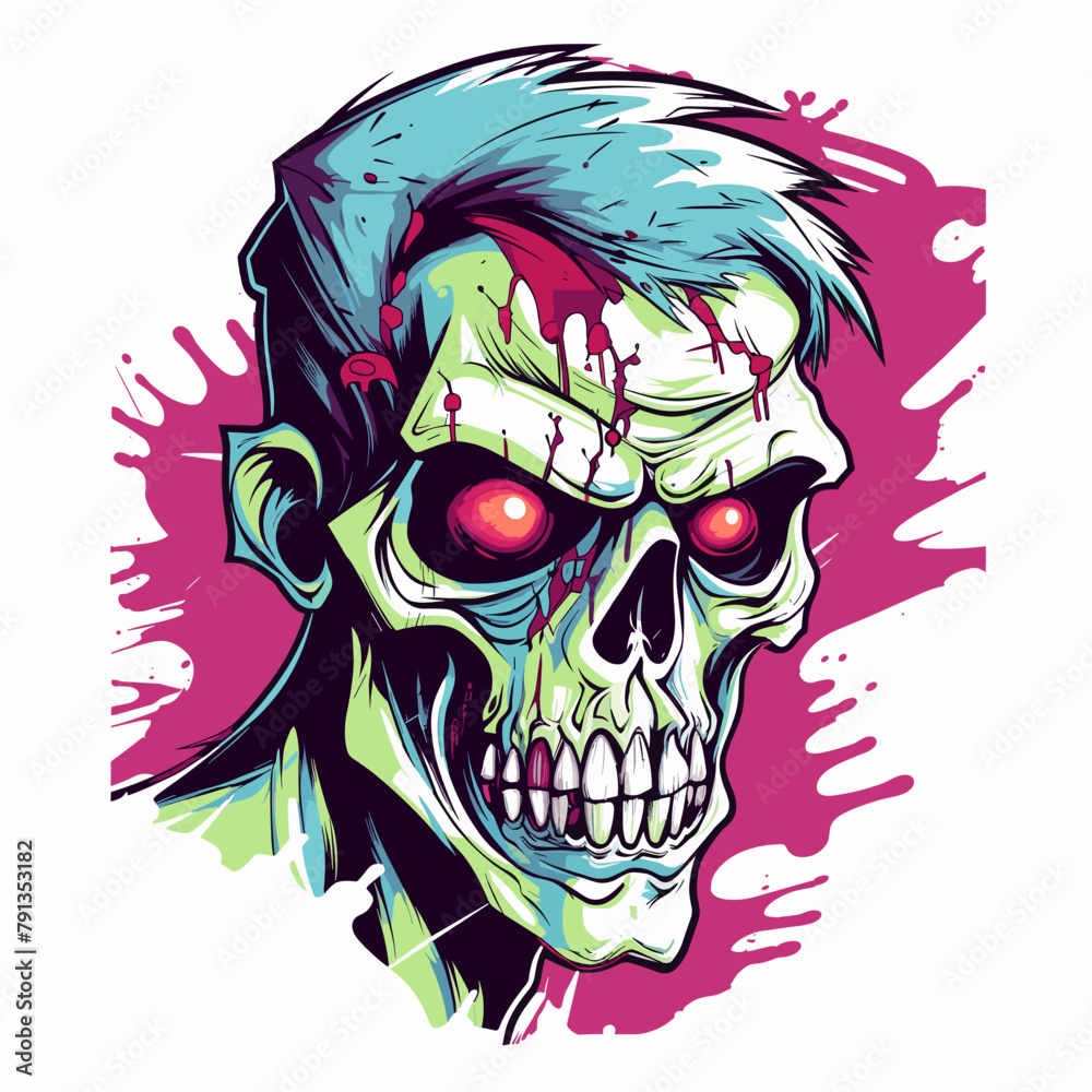 Psychedelic zombie skull design tshirt design vector Psychedelic zombie skull design tshirt design vector