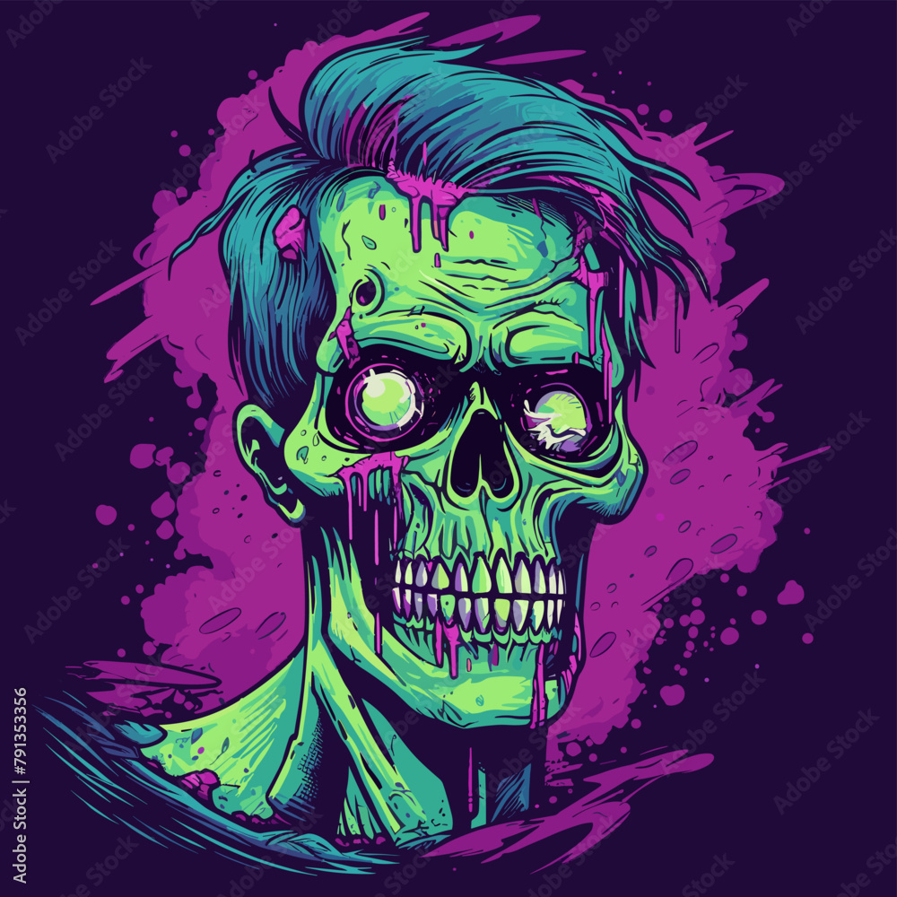 Psychedelic zombie skull design tshirt design vector Psychedelic zombie skull design tshirt design vector