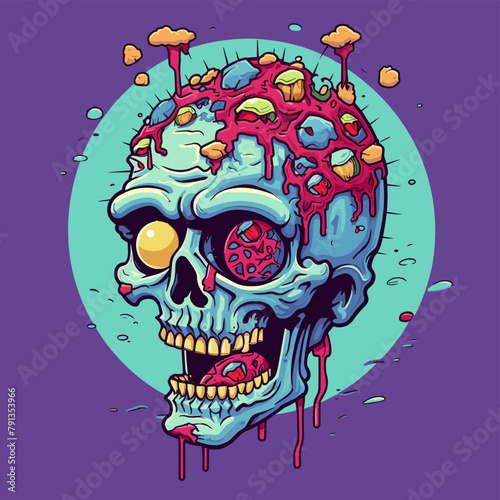 Obraz na płótnie Psychedelic zombie skull design tshirt design vector