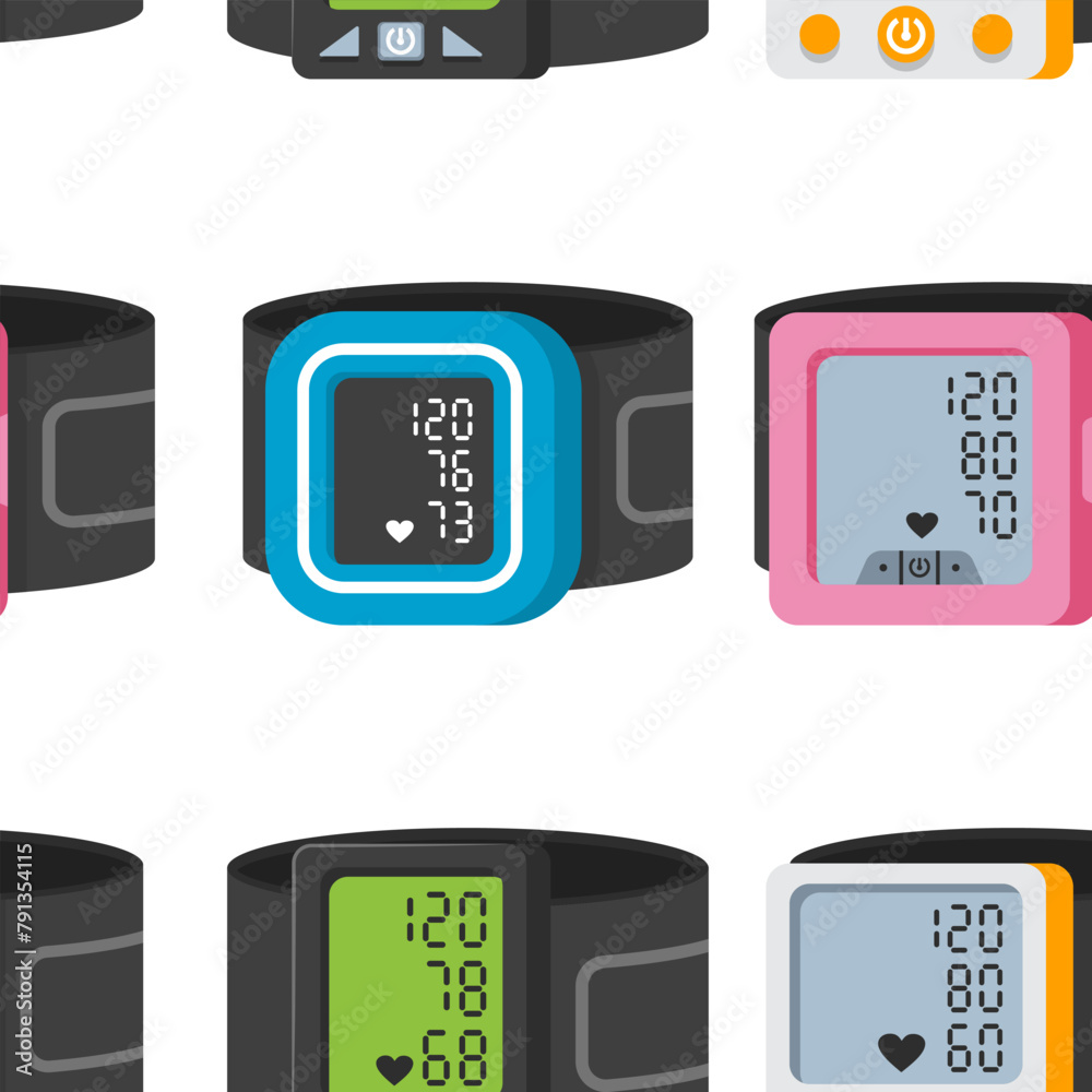 Blood pressure monitors vector cartoon seamless pattern. Blood pressure monitors vector cartoon seamless pattern.