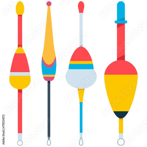 Fishing floats and bobbers vector cartoon set isolated on a white background.