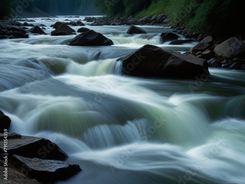 Celestial Cascade  Heavenly Waters Tumble Down Rocky Cliff  Nature s Symphony in Rushing Rapids