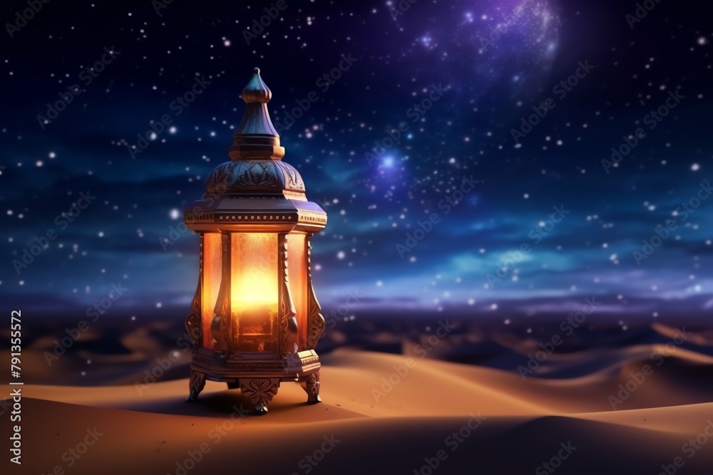 Fototapeta premium Eid mubarak and ramadan kareem greetings with islamic lantern and mosque. Eid al fitr background