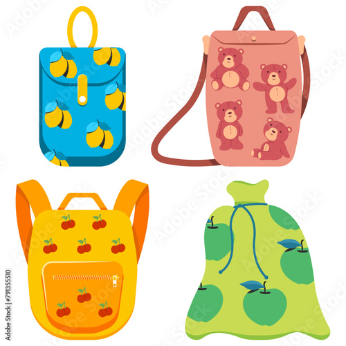 Baby diaper bag and organizer vector cartoon set isolated on a white background.