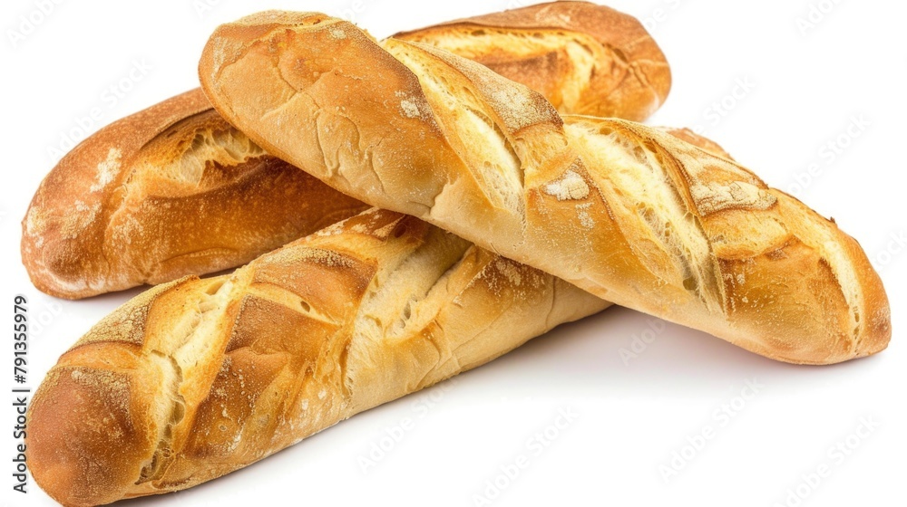 Stack of baguette bread isolated white background