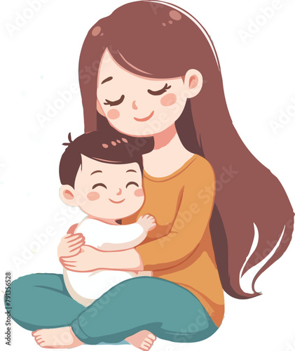 Vector Illustration Of Mother Holding Baby Son In Arms