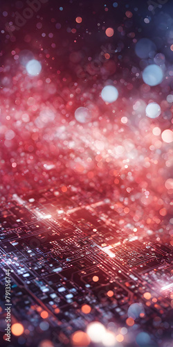 An abstract composition featuring financial technology elements with soft-focused bokeh and selective elements