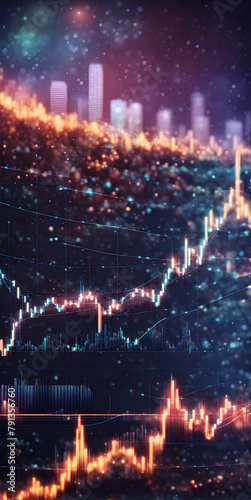 An abstract composition featuring financial technology elements with soft-focused bokeh and selective elements