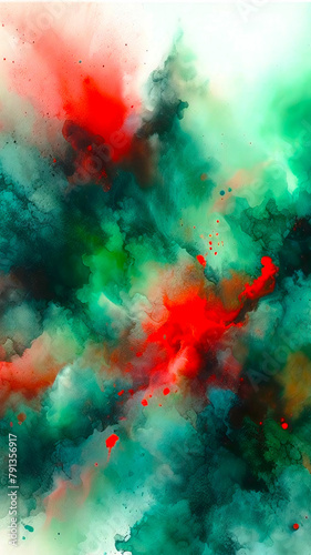 Green and red brushstrokes in watercolor isolated against a transparent background