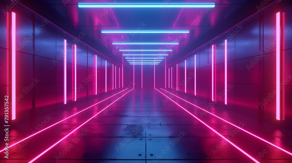 Futuristic empty neon background. High tech lines, studio product, future cyberspace concept. 3D illustration