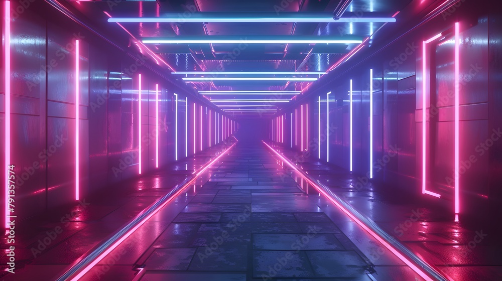 Futuristic empty neon background. High tech lines, studio product, future cyberspace concept. 3D illustration Futuristic empty neon background. High tech lines, studio product, future cyberspace concept. 3D illustration