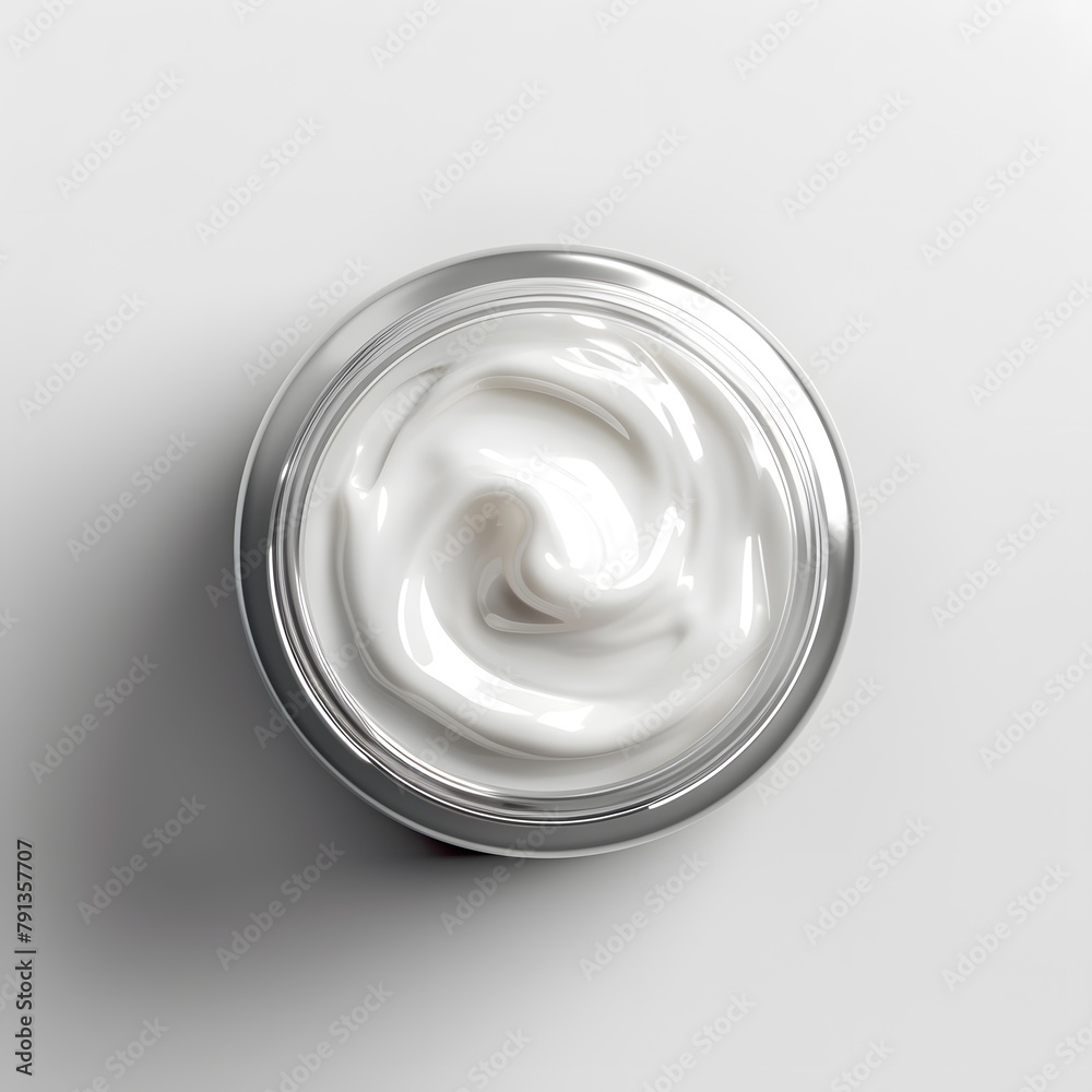 Open cosmetic jar with moisturizing face cream top view isolated on white background mockup Open cosmetic jar with moisturizing face cream top view isolated on white background mockup