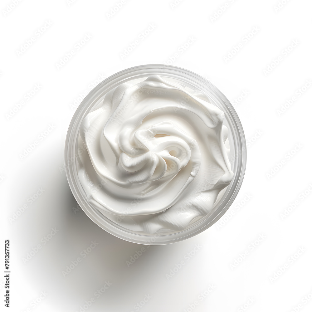 Open cosmetic jar with moisturizing face cream top view isolated on white background mockup Open cosmetic jar with moisturizing face cream top view isolated on white background mockup