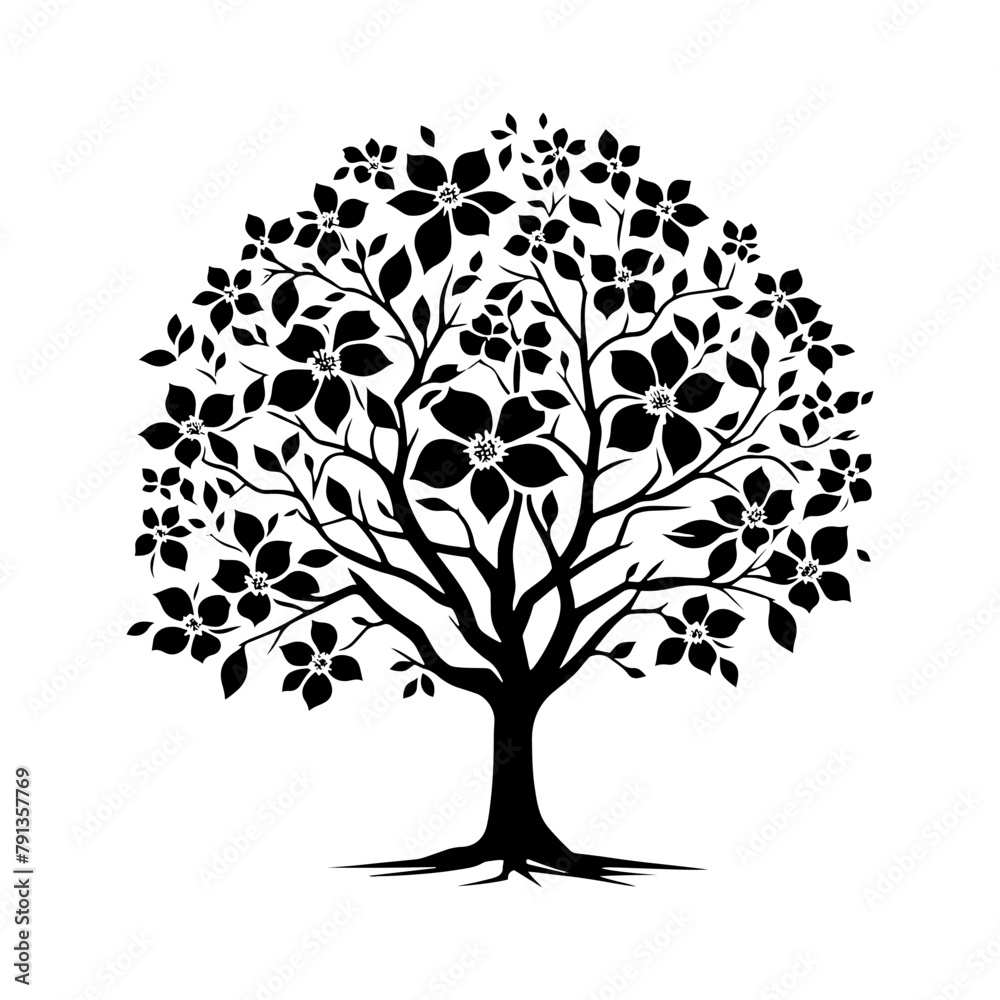 Night's Bloom: Black Vector Dogwood Tree Silhouette, Nature's Floral Tapestry Unveiled Under Moonlight- Dogwood Illustration- Dogwood Vector Stock Night's Bloom: Black Vector Dogwood Tree Silhouette, Nature's Floral Tapestry Unveiled Under Moonlight- Dogwood Illustration- Dogwood Vector Stock