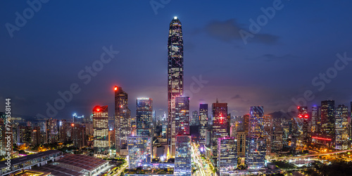 Shenzhen skyline cityscape with skyscrapers in downtown panorama at night in Shenzhen, China