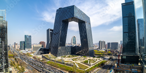 Beijing central business district CBD skyline with China Central Television CCTV headquarters panorama in Beijing, China photo
