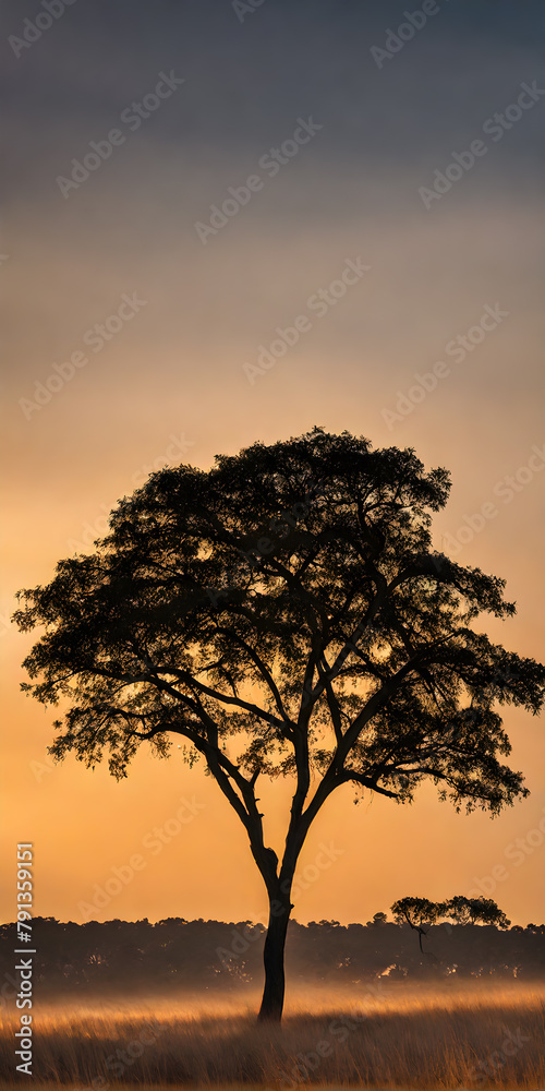 Bright sunlight over serene landscape, minimalistic scenery with single tree Bright sunlight over serene landscape, minimalistic scenery with single tree