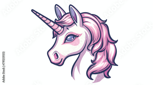 Vector funny cartoon cute pink fairy unicorn head wit