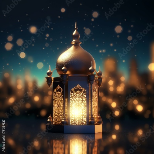 Eid mubarak and ramadan kareem greetings with islamic lantern and mosque. Eid al fitr background