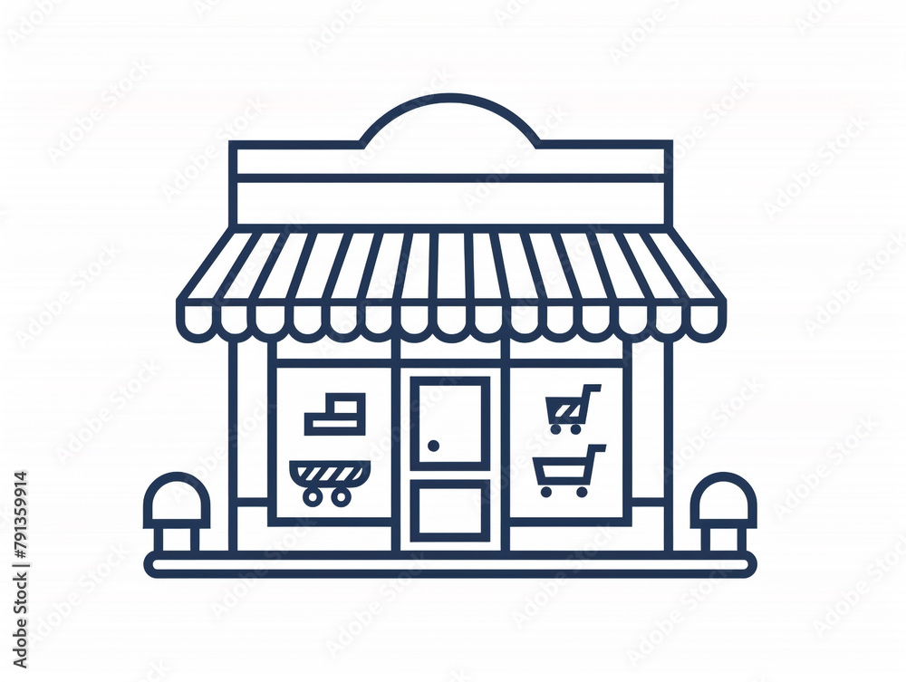 Fototapeta premium Outline icon of small storefront facade. Black line on white background.