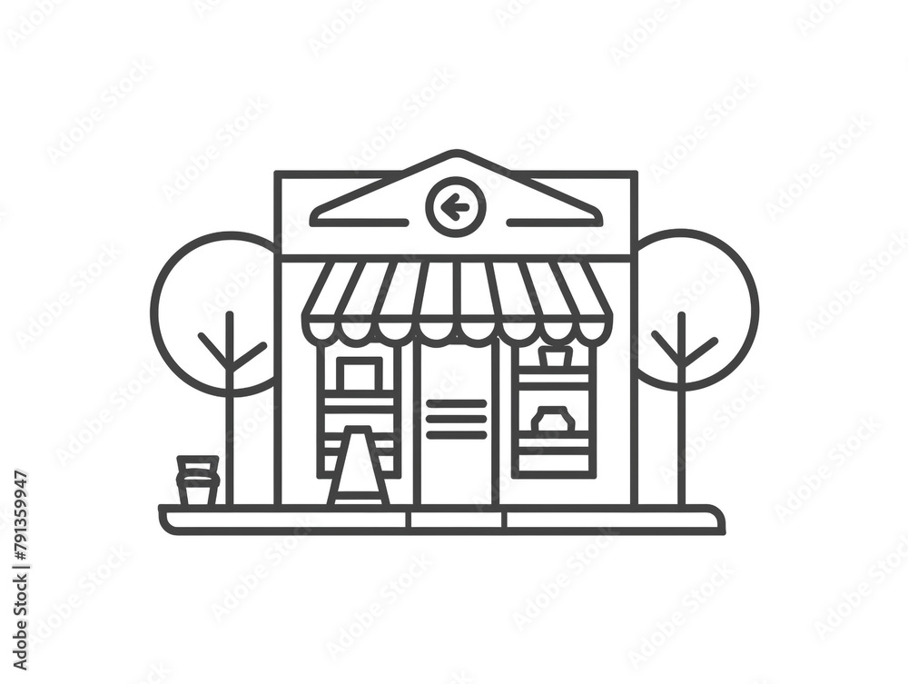 Outline icon of small storefront facade. Black line on white background. Outline icon of small storefront facade. Black line on white background.