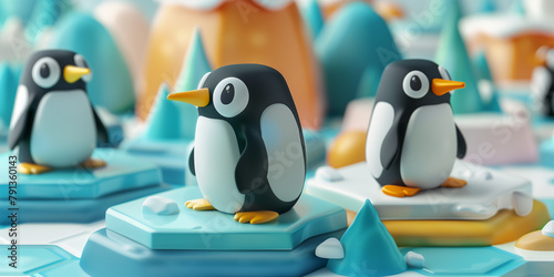 Pingouins 3D dans un jeu de puzzle glacé photo