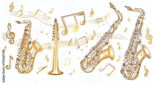 Vector illustration of gold musical notes volume and