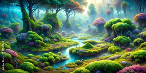 surreal abstract, mosses and trees photo