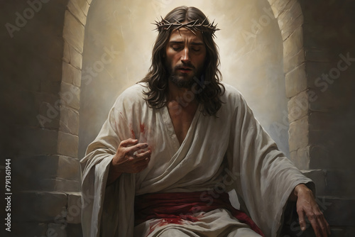 Jesus wearing a crown of thorns with an isolated background