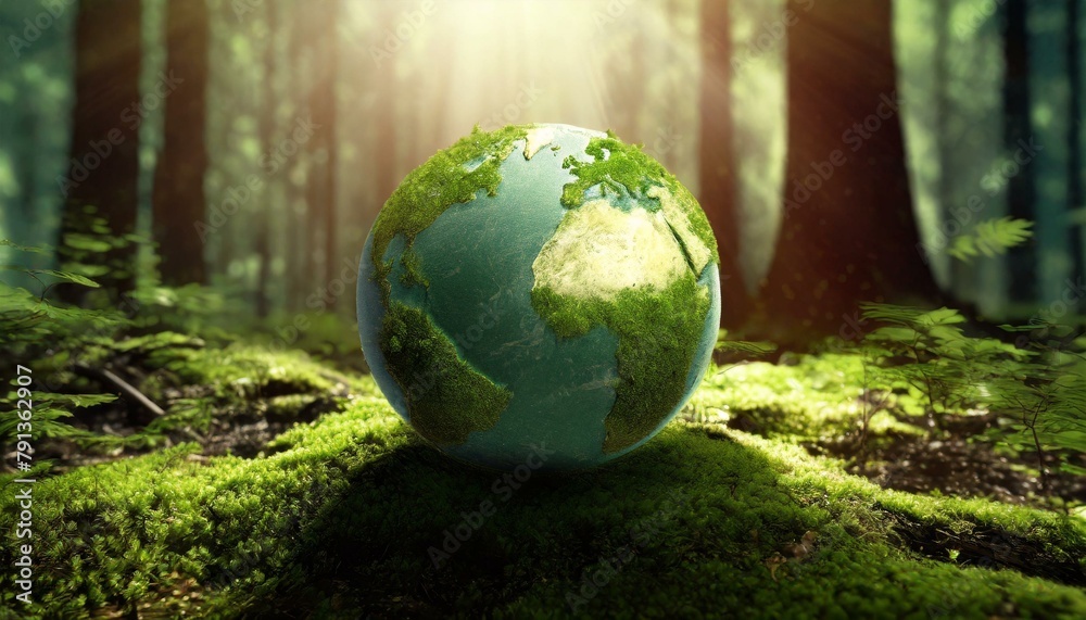 Verdant Wonderland: Green Globe with Moss and Sunlight Verdant Wonderland: Green Globe with Moss and Sunlight