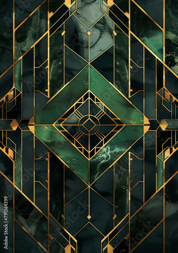 luxury artdeco pattern in emerald gold, wallpaper for business presentation, wedding cards