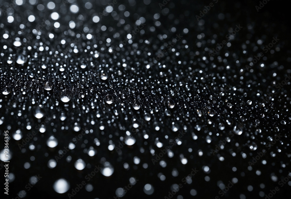 Moody black background adorned with mesmerizing droplets of water Moody black background adorned with mesmerizing droplets of water