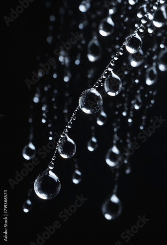 Moody black background adorned with mesmerizing droplets of water