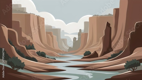 a river running through a canyon with a river in the background.