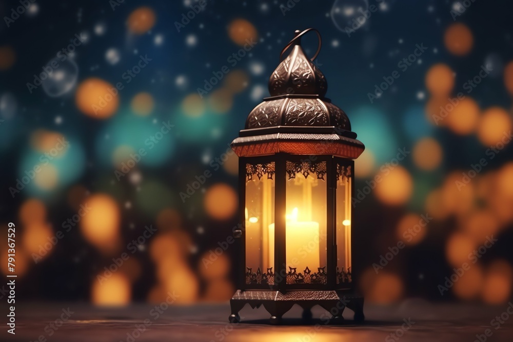 Eid mubarak and ramadan kareem greetings with islamic lantern and mosque. Eid al fitr background