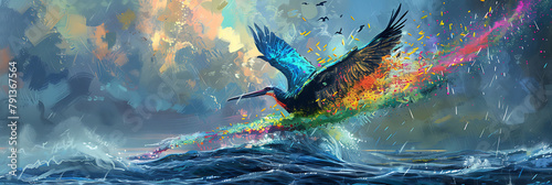 Paint a giant seabird with outstretched wings photo
