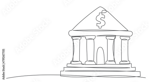 Bank building One line drawing isolated on white background