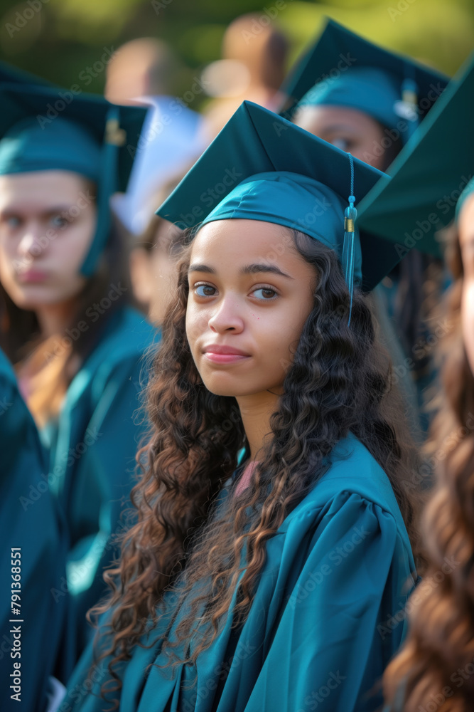 Graduate in cap and gown with a hopeful expression. Graduate in cap and gown with a hopeful expression.