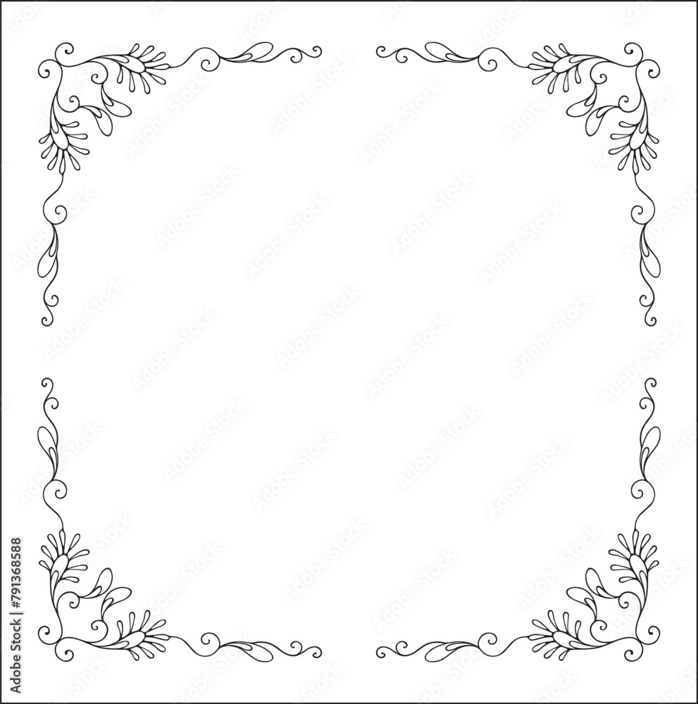 Vegetal ornamental frame with leaves, decorative border, corners for greeting cards, banners, business cards, invitations, menus. Isolated vector illustration.	