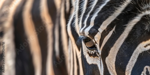 Close-Up of Zebra Eye with Distinctive Striped Pattern in Natural Habitat